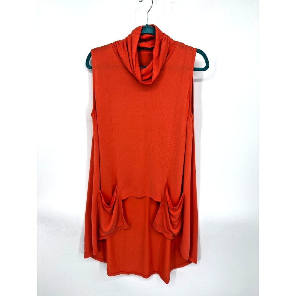 VDR Viadellerose Tunic Top Women's M Orange Modal Sleeveless Cowl‎ Neck Pockets